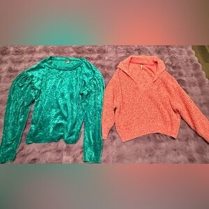 We The Free/ Free people bundle  Teal and Coral Sweater Duo